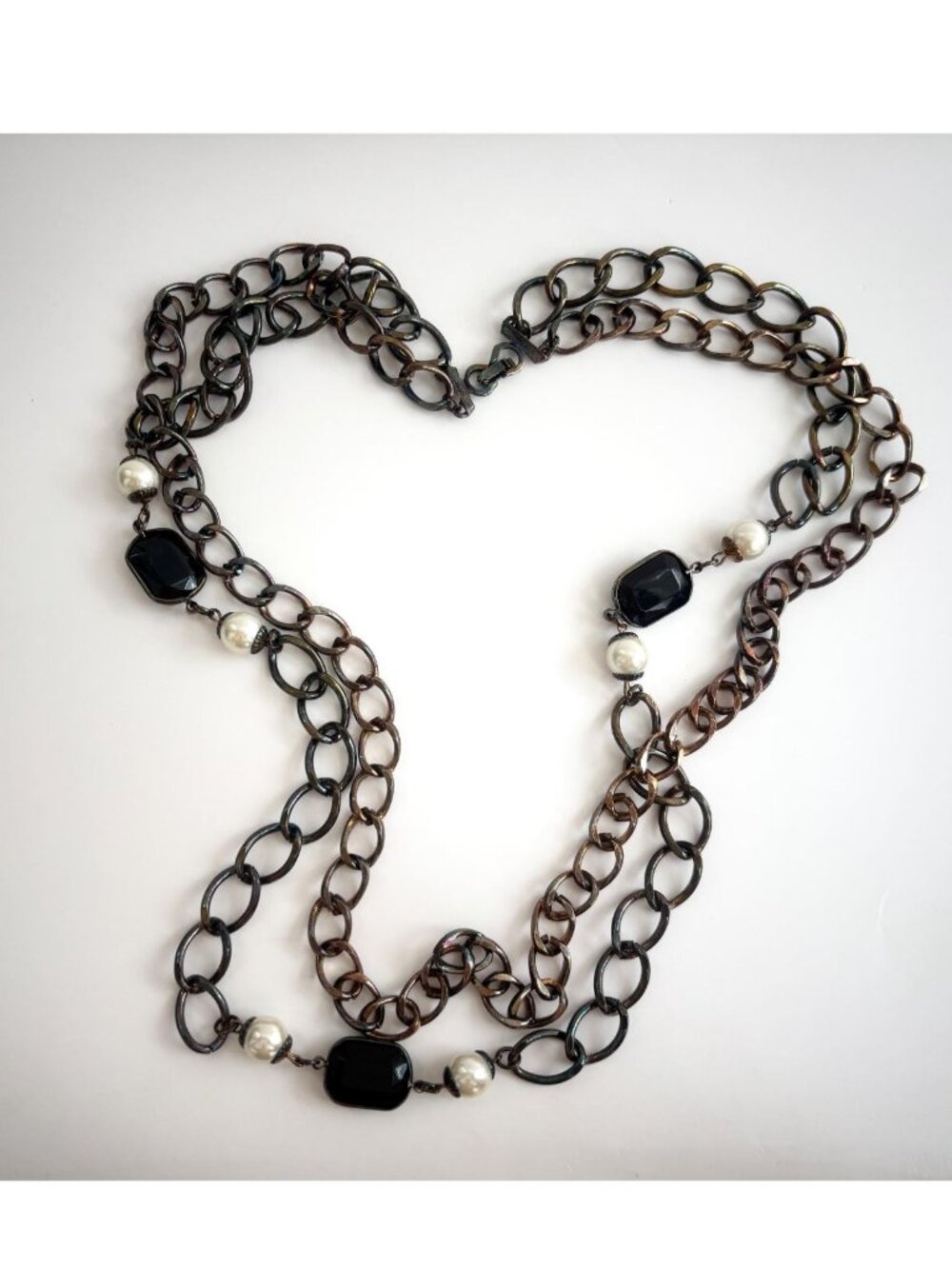 Chainlink Multi Faux Stone Double Strand Costume Style 90's Long Necklace - 28"